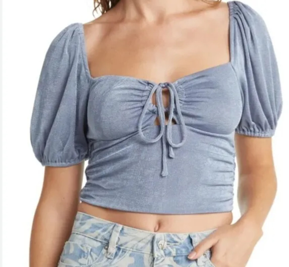 Sophie Rue M Slinky Front Tie Blouse Blue Dust (b30.1)